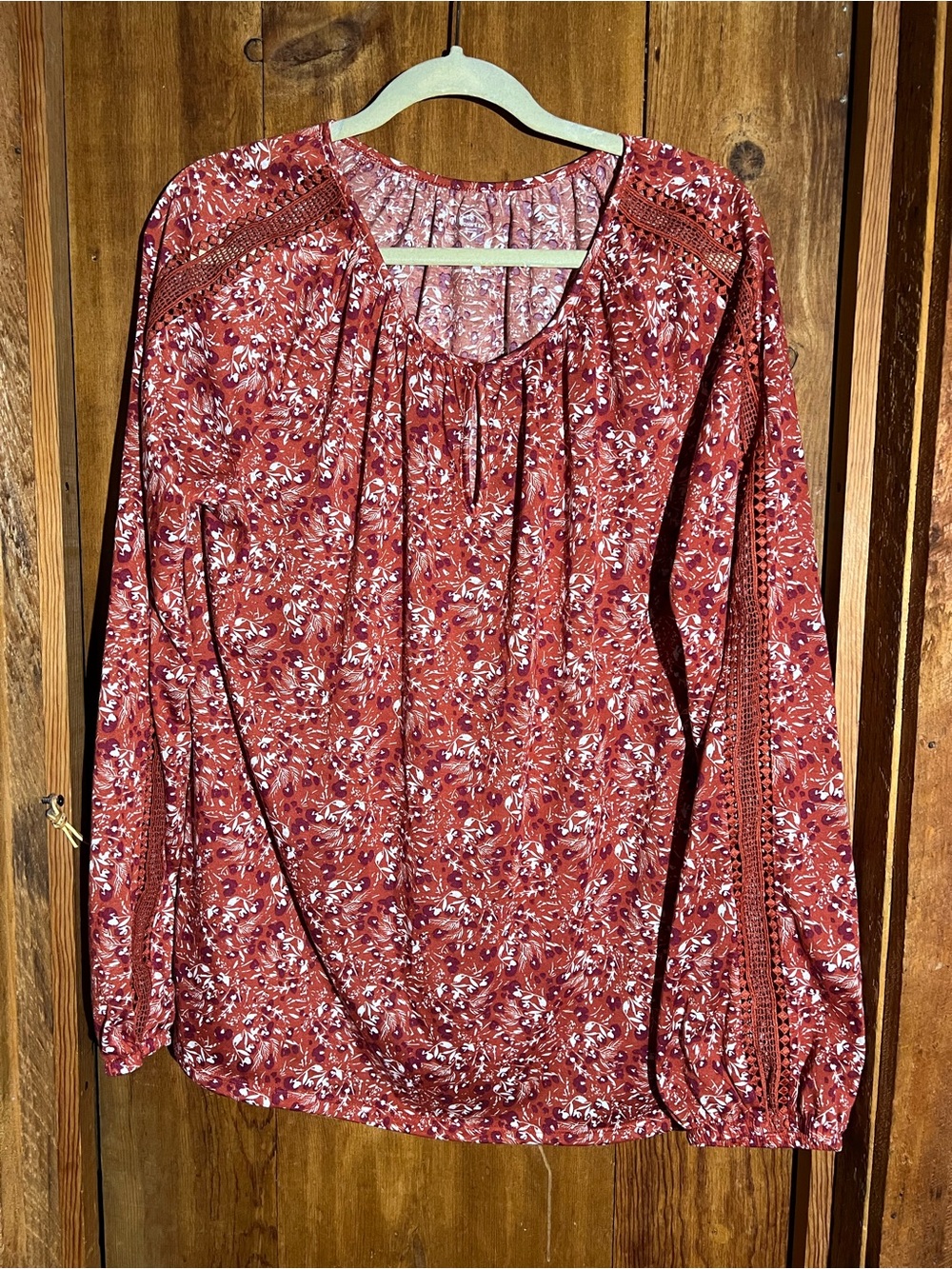 Rust Floral Long-Sleeve Peasant Blouse by